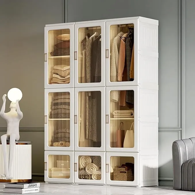 Foldable Multi Layer Wardrobe Storage Cabinet with Transparent Doors